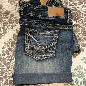 Rue21 Blue Cropped Denim Shorts with Contrast Stitching